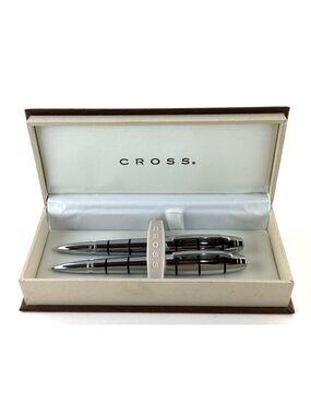 Cross Dubai Pen & Pencil Set / Radial Chrome Striped Pattern